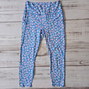 Fabletics PureLux Blue Floral Daisy Heart Leggings sz L